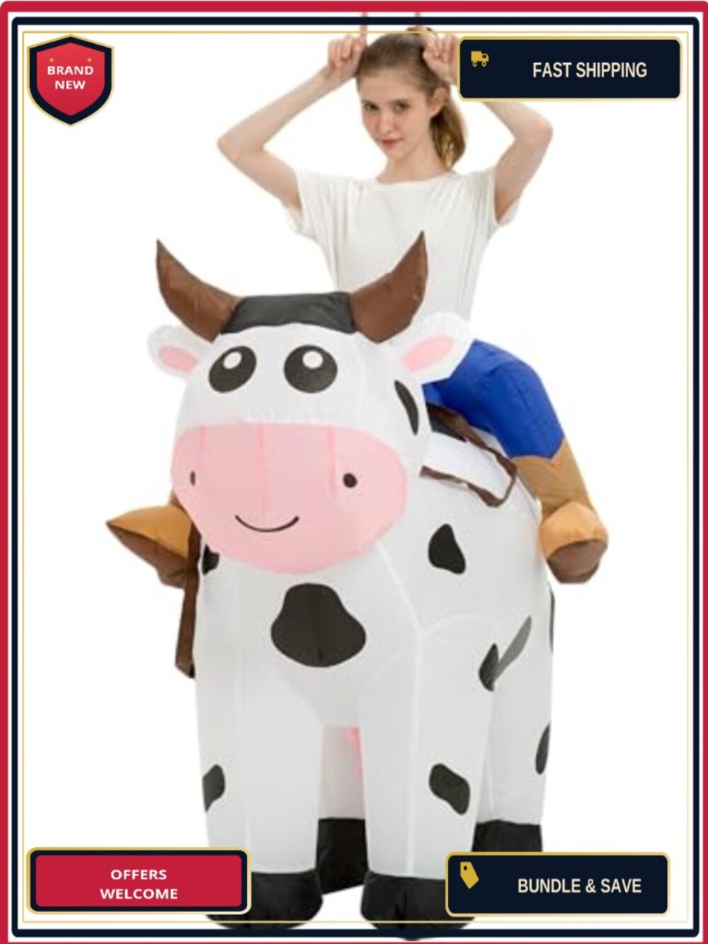 Adult Inflatable Cow Costume Ride Animal Suit Blow Up Halloween